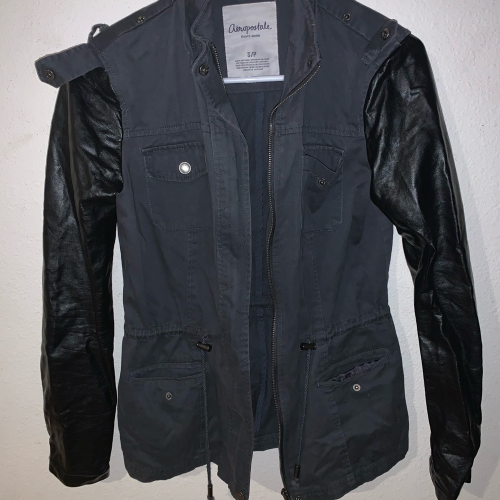 Aeropostal jacket with leather sleeves